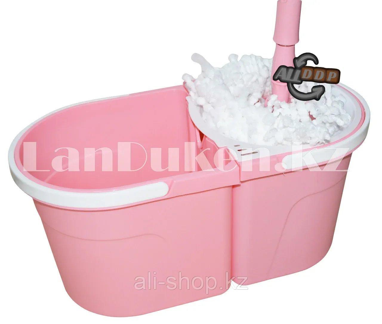 Набор для уборки двойное ведро с отжимом и швабра Split Bucket Magic Spinning Mop розовый - фото 4 - id-p113468612