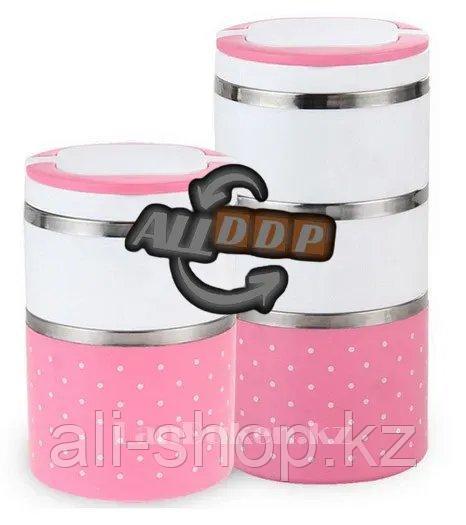 Ланч бокс тройной 1230 ml (Three layers lunch box) розовый, ланч бокс для еды - фото 6 - id-p113468924