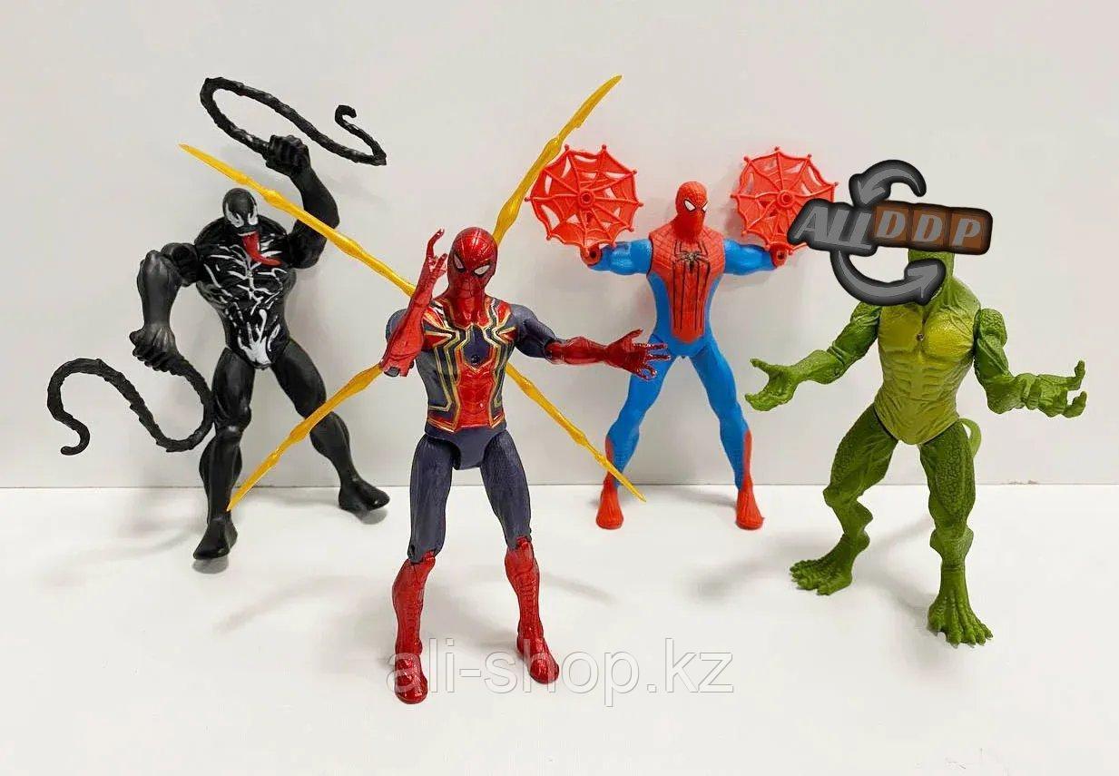 Детский набор фигурок Человек паук Spider man с подвижными ногами и руками с светоэффектом 4 фигурок 02 16 см - фото 3 - id-p113469378