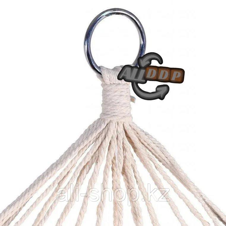 Гамак подвесной веревочный плетеный складной с деревянными планками 200х80 см бежевый - фото 3 - id-p113468130