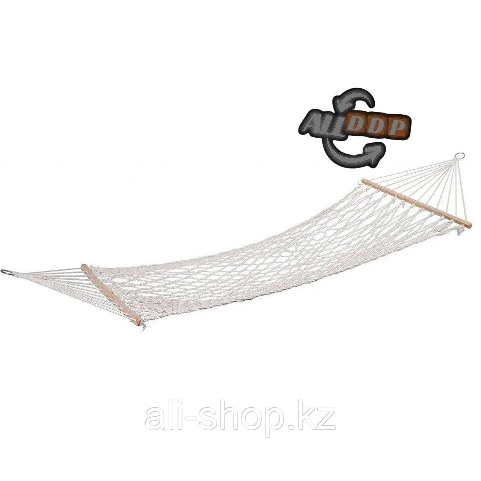 Гамак подвесной веревочный плетеный складной с деревянными планками 200х80 см бежевый - фото 5 - id-p113468130