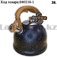 Чайник для кипячения воды со свистком эмалированный с подарочной сумкой в комплекте 3 литр цвет черный