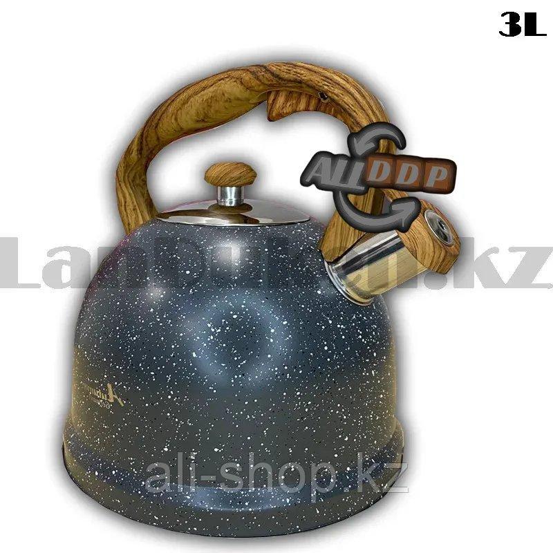 Чайник для кипячения воды со свистком эмалированный с подарочной сумкой в комплекте 3 литр цвет серый - фото 5 - id-p113469098