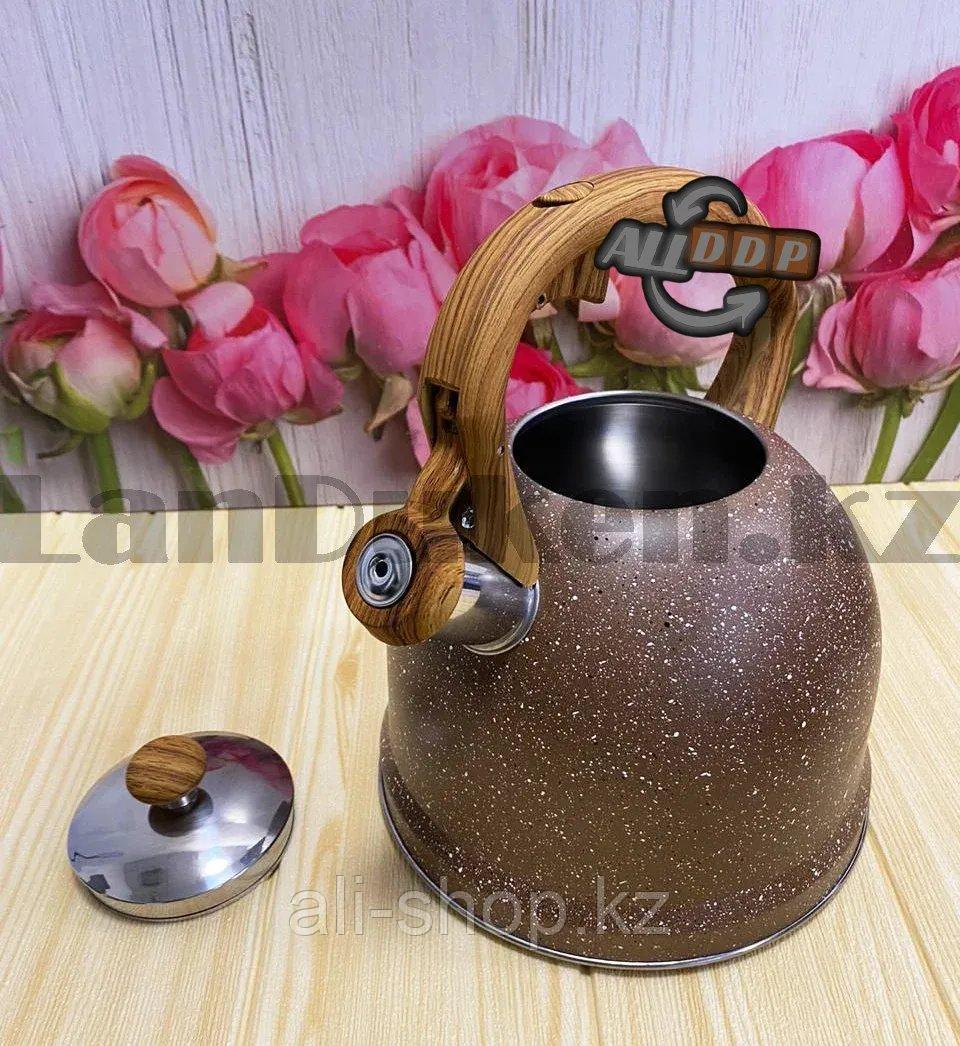 Чайник для кипячения воды со свистком эмалированный с подарочной сумкой в комплекте 3 литр цвет коричневый - фото 7 - id-p113469099
