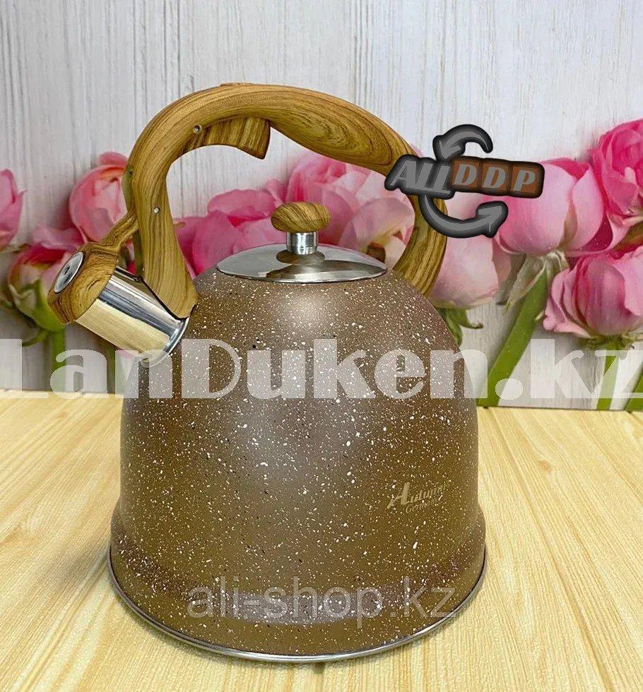 Чайник для кипячения воды со свистком эмалированный с подарочной сумкой в комплекте 3 литр цвет коричневый - фото 8 - id-p113469099