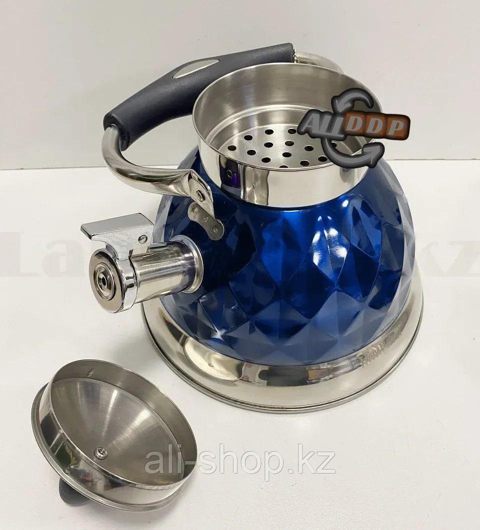 Набор чайный двойной чайник для кипячения воды со свистком и заварочный чайник с ситом А-761Т синий - фото 9 - id-p113469101