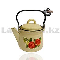 Чайник для кипячения воды эмалированный 1,5 литра с рисунком малины