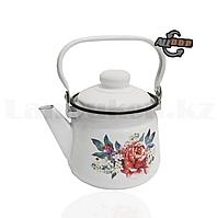 Чайник для кипячения воды эмалированный 1,5 литра с рисунком цветов