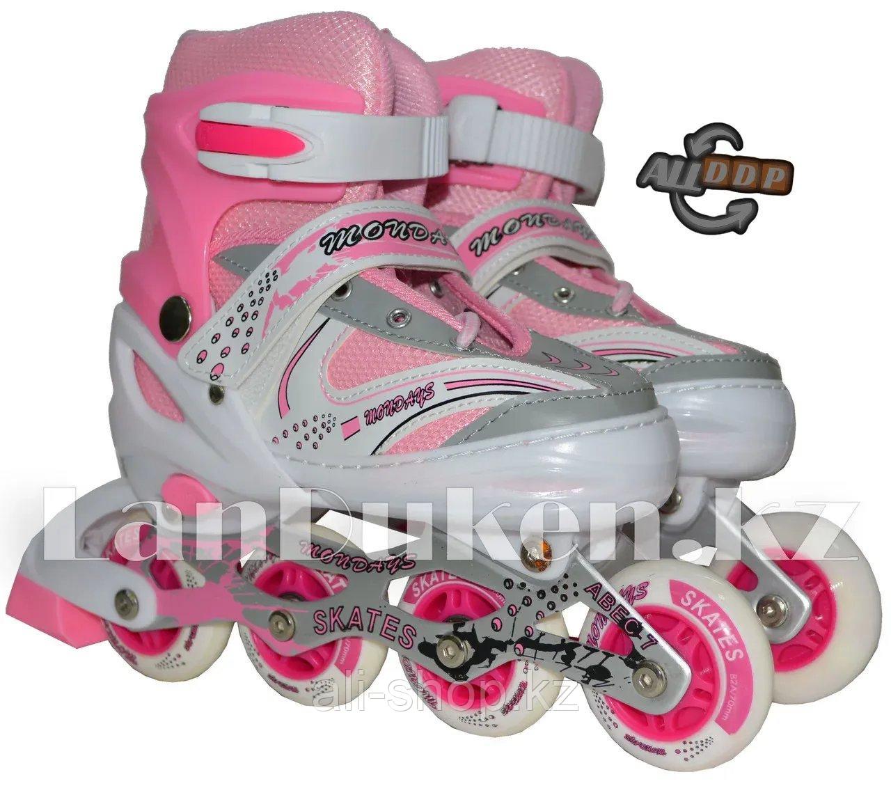 Ролики раздвижные с прошивкой и гелевыми колесами (коньки роликовые) розовые - фото 1 - id-p113469517