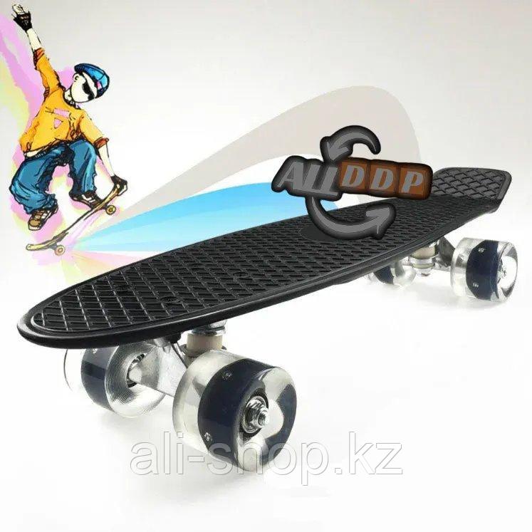 Пенни борд подростковый 56*15 Penny Board с гелевыми светящимися прозрачными колесами черный - фото 9 - id-p113469565