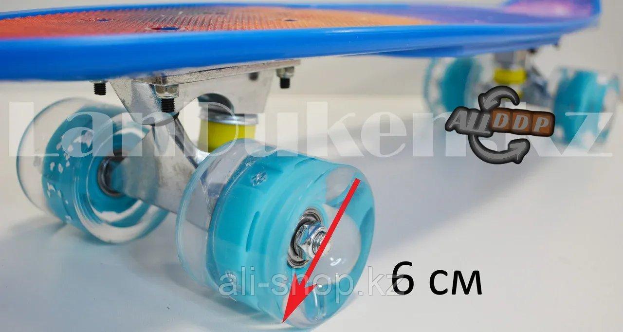 Лонгборд подростковый 59*16 Penny Board с ручкой и со светящимися колесами (пенни борд) Космос - фото 6 - id-p113469582