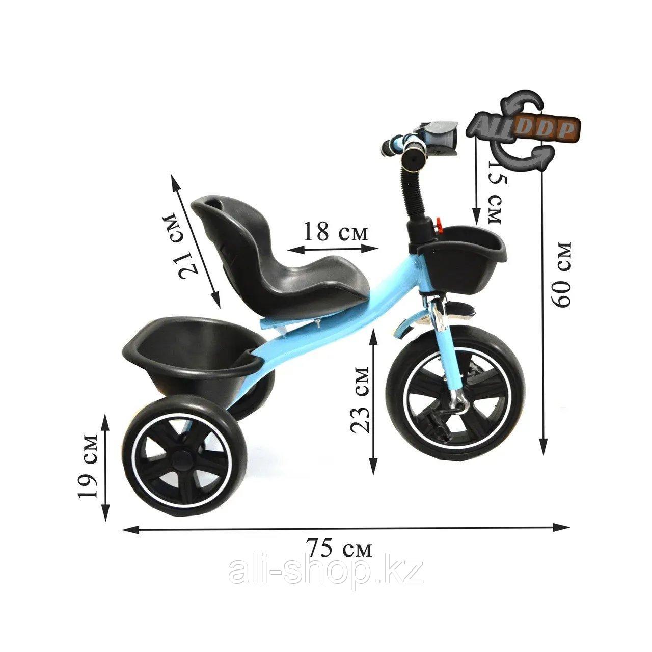 Трехколесный детский велосипед с Led фонариком и музыкальными эффектами с корзинками голубой - фото 2 - id-p113469602