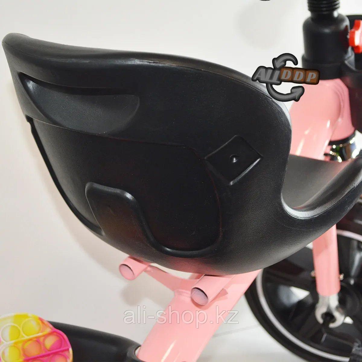 Трехколесный детский велосипед с led фонариком музыкальными эффектами багажником и корзинкой розовый - фото 5 - id-p113469603