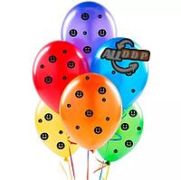 Воздушные шары разноцветные с черными эмодзи Шарики с улыбкой YuHang 12" упаковка 100 шт