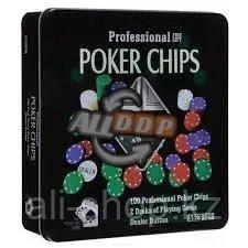 Набор для покера POKER CHIPS (2 колоды карт, 100 фишек с номиналом) - фото 1 - id-p113469638