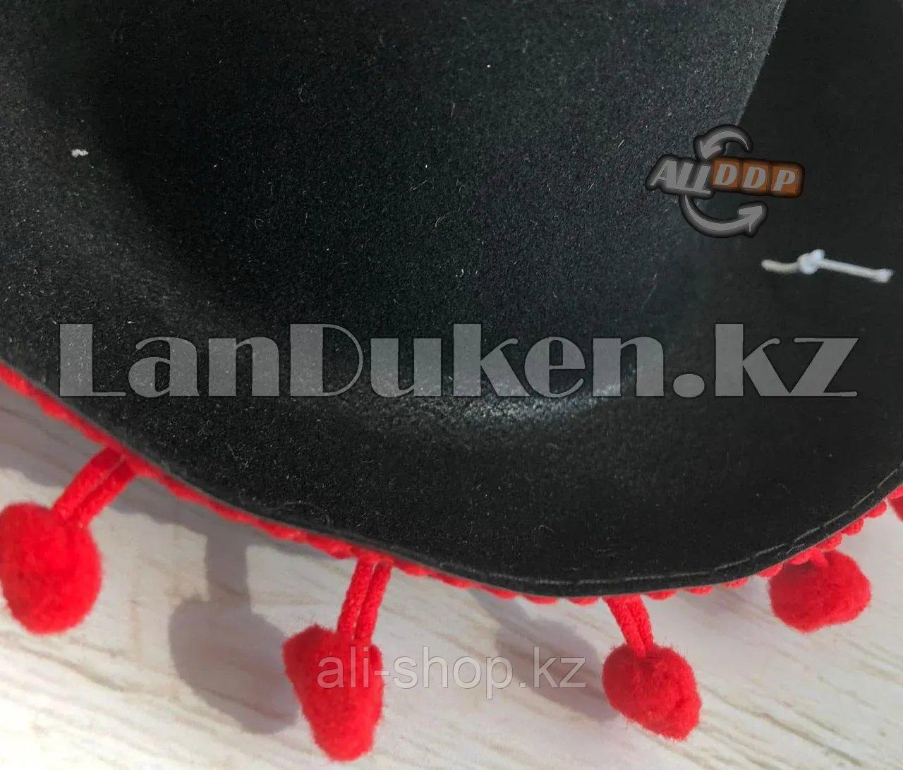 Сомбреро мексиканская шляпа мини черная с красной бахромой - фото 4 - id-p113469787