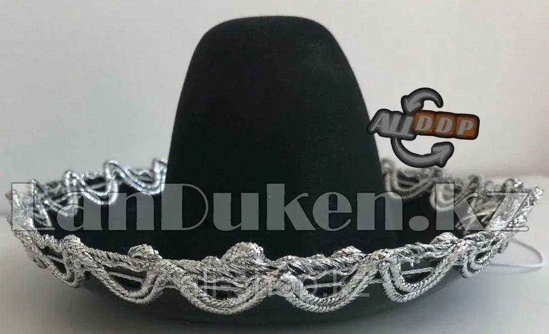 Сомбреро мексиканская шляпа мини черная с серебряной тесьмой - фото 2 - id-p113469788