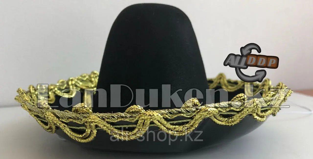 Сомбреро мексиканская шляпа мини черная с золотой тесьмой - фото 2 - id-p113469789