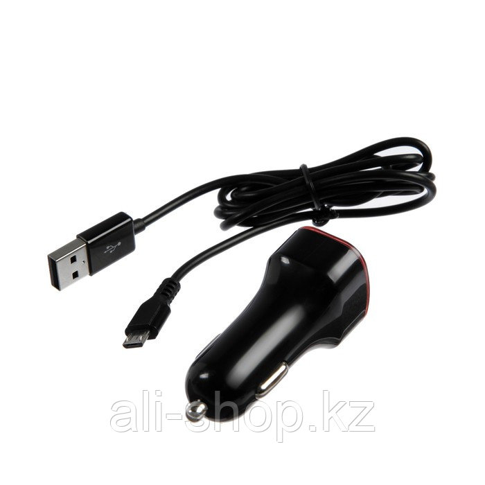Автомобильное зарядное устройство Seven, 2 USB, 2.1 A, кабель micro USB, черное - фото 2 - id-p113471025