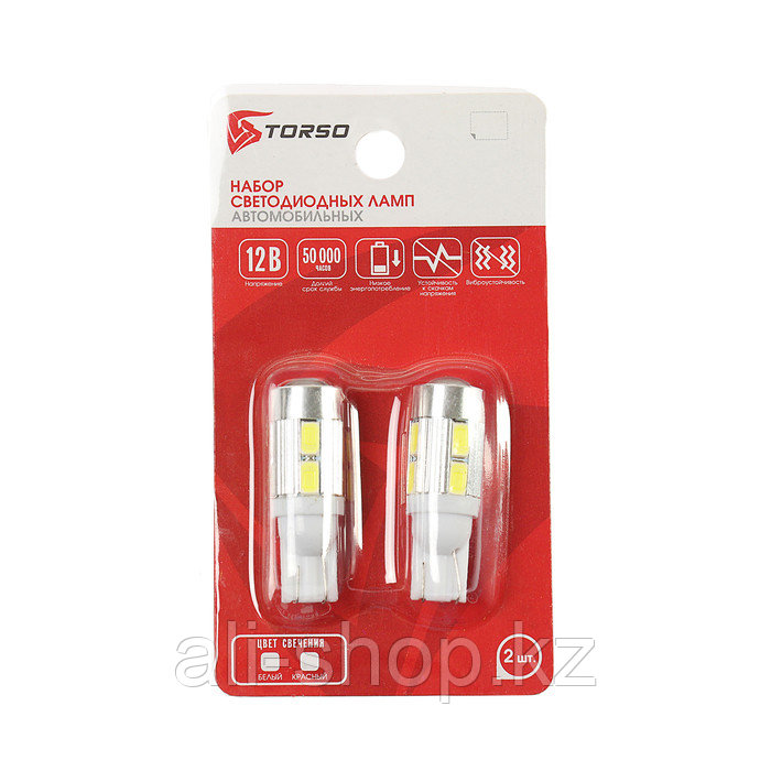 Автолампа светодиодная TORSO T10 W5W, габарит, 12 В, 10 SMD-5630, 2 шт., свет белый - фото 3 - id-p113471883