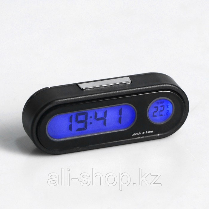 Часы-термометр автомобильные с подсветкой, черный - фото 1 - id-p113471258