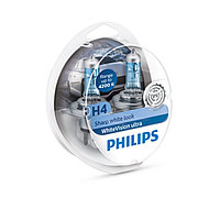Лампа автомобильная Philips WhiteVision ultra, H4, 12 В, 60/55 Вт, набор 2 шт, 12342WVUSM