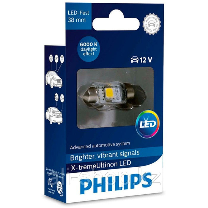 Лампа Светодиодная PHILIPS 12 В, Fest T10,5 12V-LED 1,0W (SV8,5-38) 6000K X-tremeUltinon LED, 128596 ... - фото 1 - id-p113472197