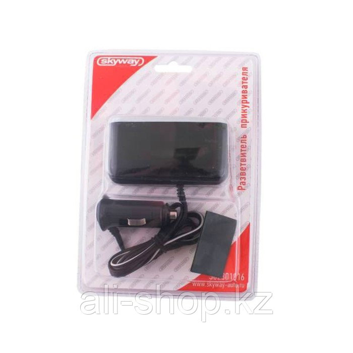Разветвитель прикуривателя 2 гнезда + USB Skyway черный, предохранитель 10А, USB 1A - фото 2 - id-p113471451