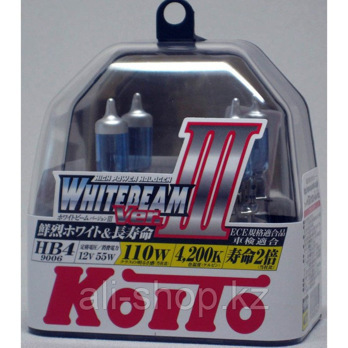 Лампа автомобильная Koito, HB4/9006 12 В, (55w) (100w) P22d Whitebeam III 4200K , 2 шт - фото 1 - id-p113473084