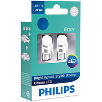 Лампа светодиодная Philips, W5W, 12 В, 1 Вт, LED 4000K, набор 2 шт