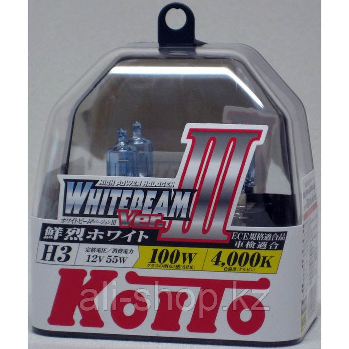 Лампа автомобильная Koito, H3 12 В (55w) (100w) PK22s Whitebeam III 4000K, набор 2 шт - фото 1 - id-p113473349