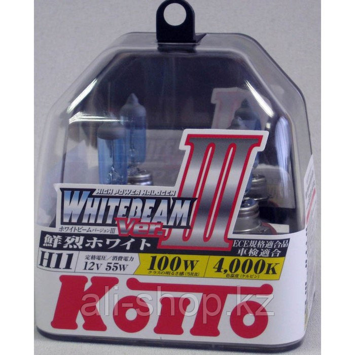 Лампа автомобильная Koito, H11 (55w) (100w) PGJ19-2 Whitebeam III 4000K, набор 2 шт - фото 1 - id-p113473352