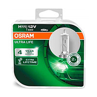 Лампа автомобильная Osram Ultra Life, H11, 12 В, 55 Вт, набор 2 шт, 64211ULT-HCB