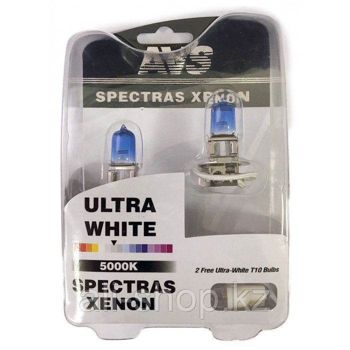 Лампа автомобильная AVS SPECTRAS Xenon 5000K, H3, 12 В, 75 Вт, + T10, набор 2 шт - фото 1 - id-p113473718