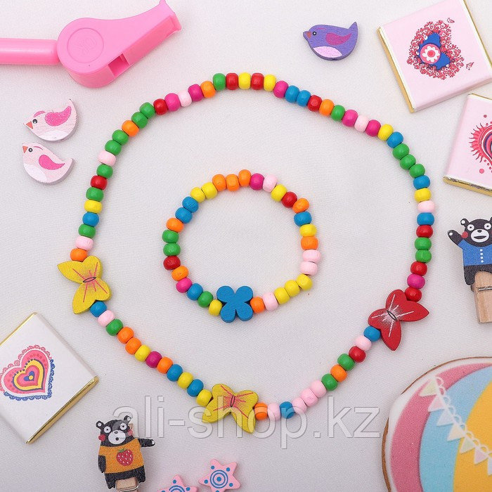 Набор детский "Выбражулька" 2 предмета: бусы, браслет, бабочки нежность, цвет бело-розовый - фото 4 - id-p113476076