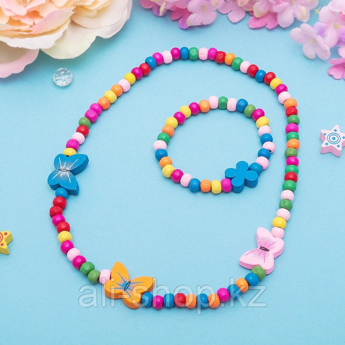 Набор детский "Выбражулька" 2 предмета: бусы, браслет, бабочки нежность, цвет бело-розовый - фото 7 - id-p113476076