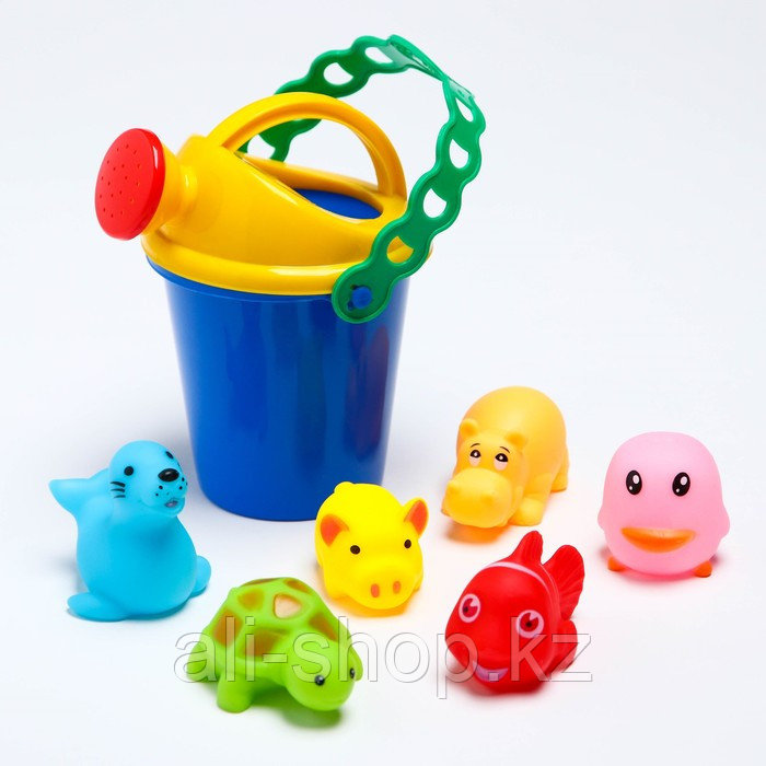Резиновые игрушки и ведёрко. Набор для купания и игры в песке. Цвет МИКС - фото 2 - id-p113476086