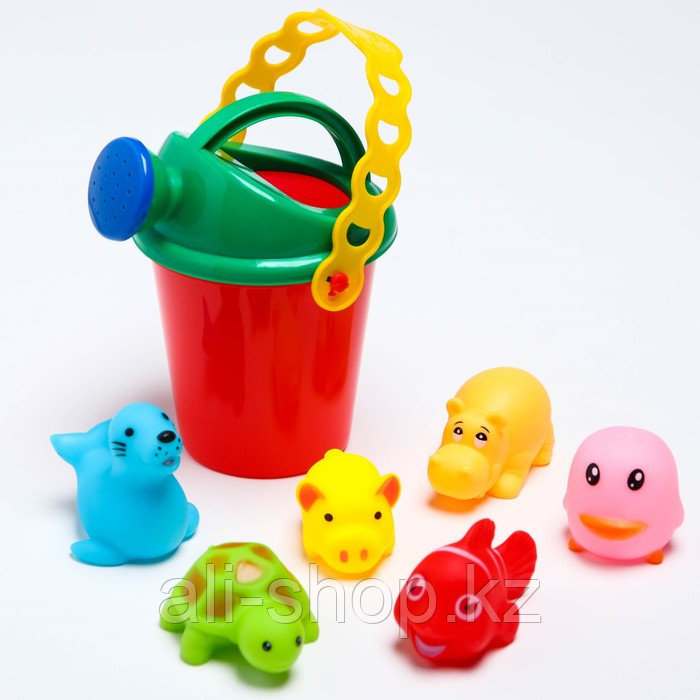 Резиновые игрушки и ведёрко. Набор для купания и игры в песке. Цвет МИКС - фото 5 - id-p113476086
