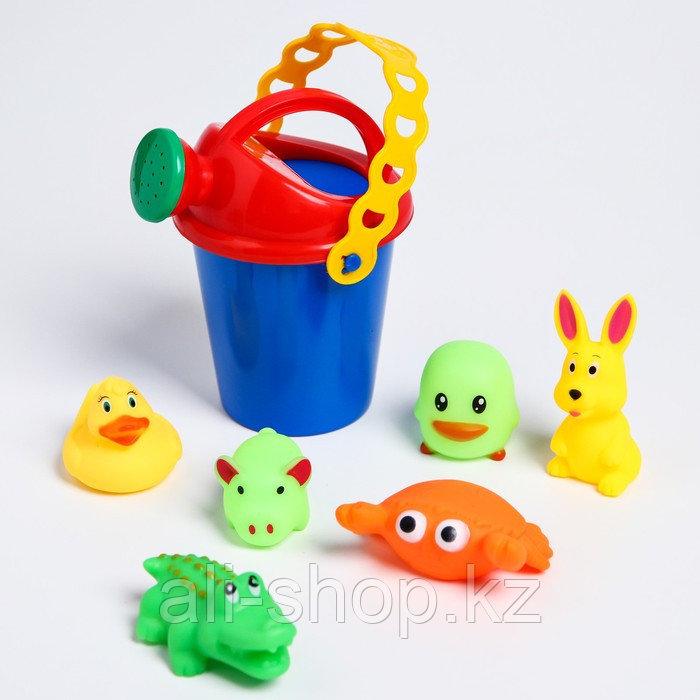 Резиновые игрушки и ведёрко. Набор для купания и игры в песке. Цвет МИКС - фото 10 - id-p113476086