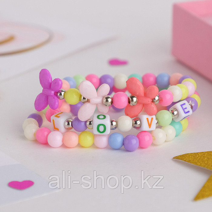 Набор детских браслетов "Выбражулька" 3шт, бабочки и буквы, цветные - фото 1 - id-p113476144