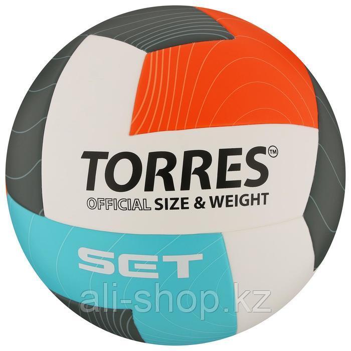 Мяч волейбольный TORRES Set, размер 5, синтетическая кожа (ТПУ), клееный, бутиловая камера, бело-ора ... - фото 1 - id-p113477811