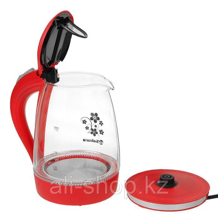 Чайник электрический Sakura SA-2710R, стекло, 1.7 л, 1850-2200 Вт, подсветка, красный - фото 2 - id-p113478877