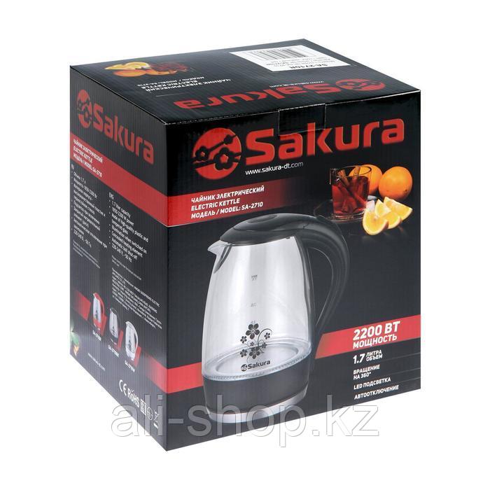 Чайник электрический Sakura SA-2710R, стекло, 1.7 л, 1850-2200 Вт, подсветка, красный - фото 10 - id-p113478877