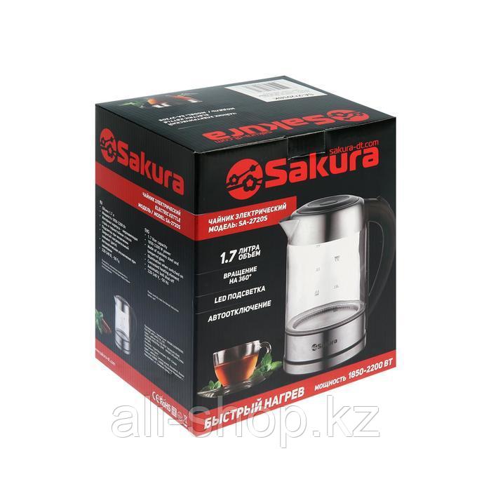 Чайник электрический Sakura SA-2720SBK, стекло, 1.7 л, 2200 Вт, серебристый - фото 9 - id-p113478889