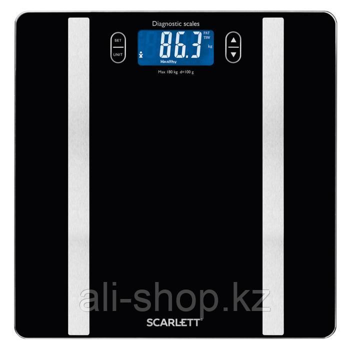 Весы напольные Scarlett BS34ED42, диагностические, до 180 кг, 1хCR2032, стекло, чёрные - фото 1 - id-p113478404