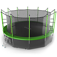 Батут EVO JUMP Internal, d=488 см, с внутренней защитной сеткой и лестницей + нижняя сеть, цвет зелё ...