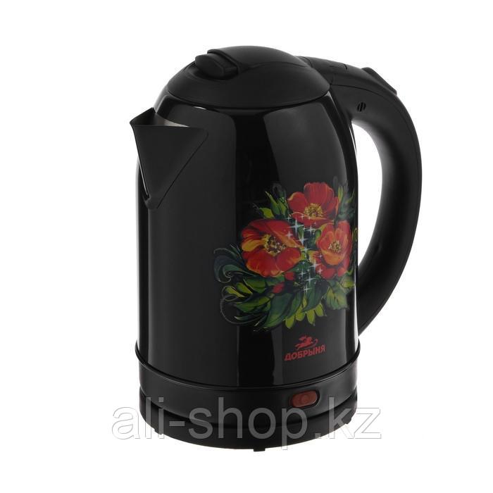 Чайник электрический "Добрыня" DO-1215, металл, 2 л, 2200 Вт, черный с цветами - фото 1 - id-p113479845