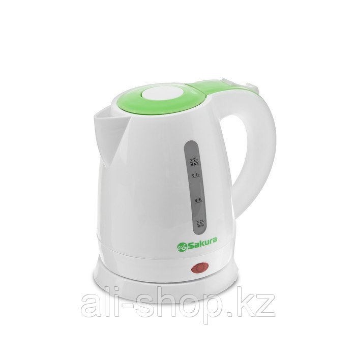 Чайник электрический Sakura SA-2342GR, пластик, 1 л, 1350-1600 Вт, бело-зелёный - фото 1 - id-p113479441