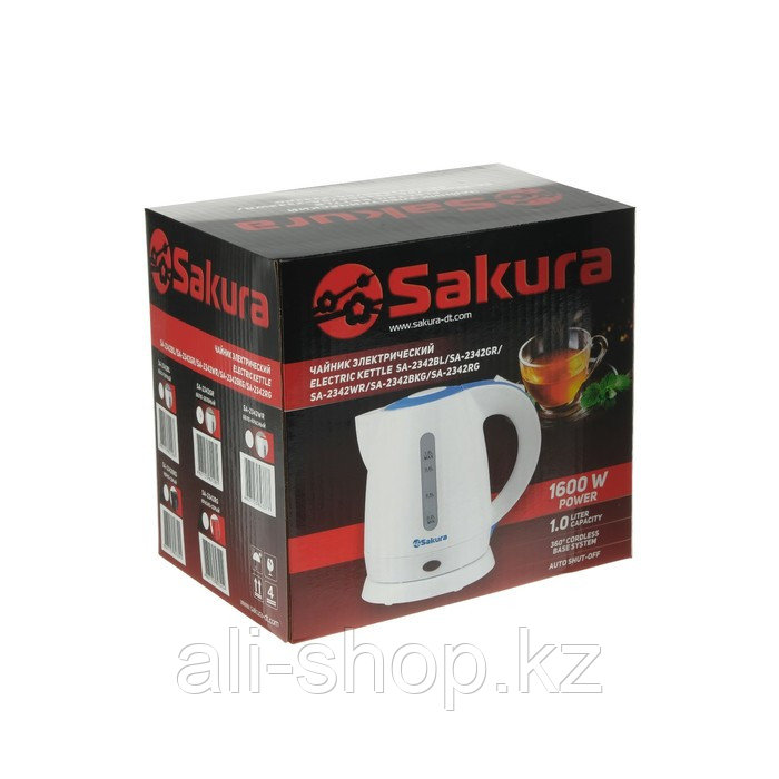 Чайник электрический Sakura SA-2342GR, пластик, 1 л, 1350-1600 Вт, бело-зелёный - фото 7 - id-p113479441