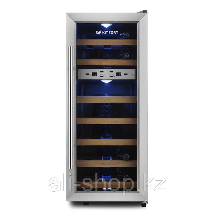 Винный шкаф Kitfort КТ-2406, 140 Вт, 7 полок, 60 л, 21 бутылка, 2 климатические зоны - фото 5 - id-p113480499